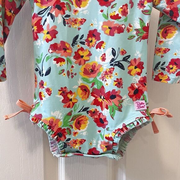 RuffleButts Painted Flowers One Piece Rash Guard Swimsuit Size 12-18 Months - Picture 5 of 16